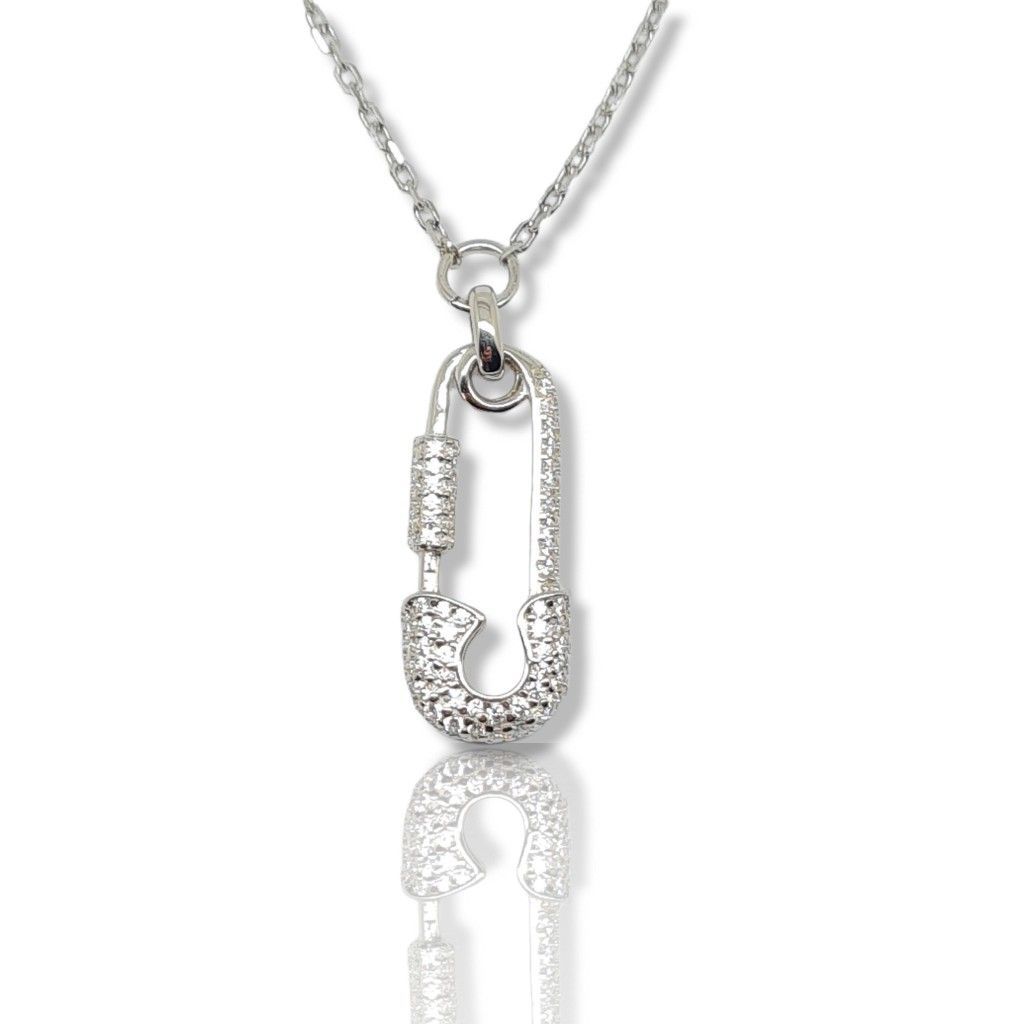 Platinum plated silver 925° safety pin necklace  (code NZB101477)